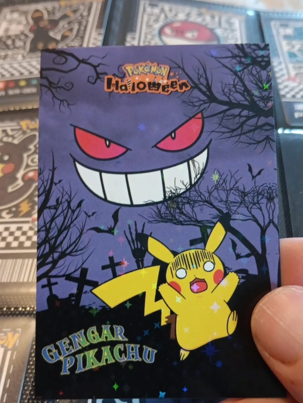 Pokemon Purple & Yellow Gengar and Pikachu Holographic Card